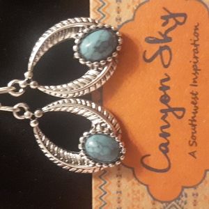 New tribal southwestern blue Turquoise stone aztec mayan fush hook style earings